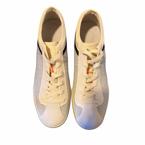 Rothy's Shoes - Rothy's Cream and Navy Knit Sneakers with Orange Detail size 11